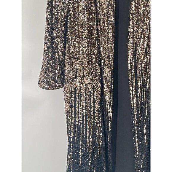 Anthropologie Gold Sequin Long Sleeve Duster Cardigan Holiday NYE Glam Sz S NWT - Picture 2 of 10